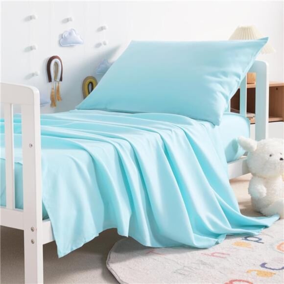 Toddler Sheet Set - 3-Piece Microfiber Crib Sheet Set - Flat Sheet - Picture 1 of 7